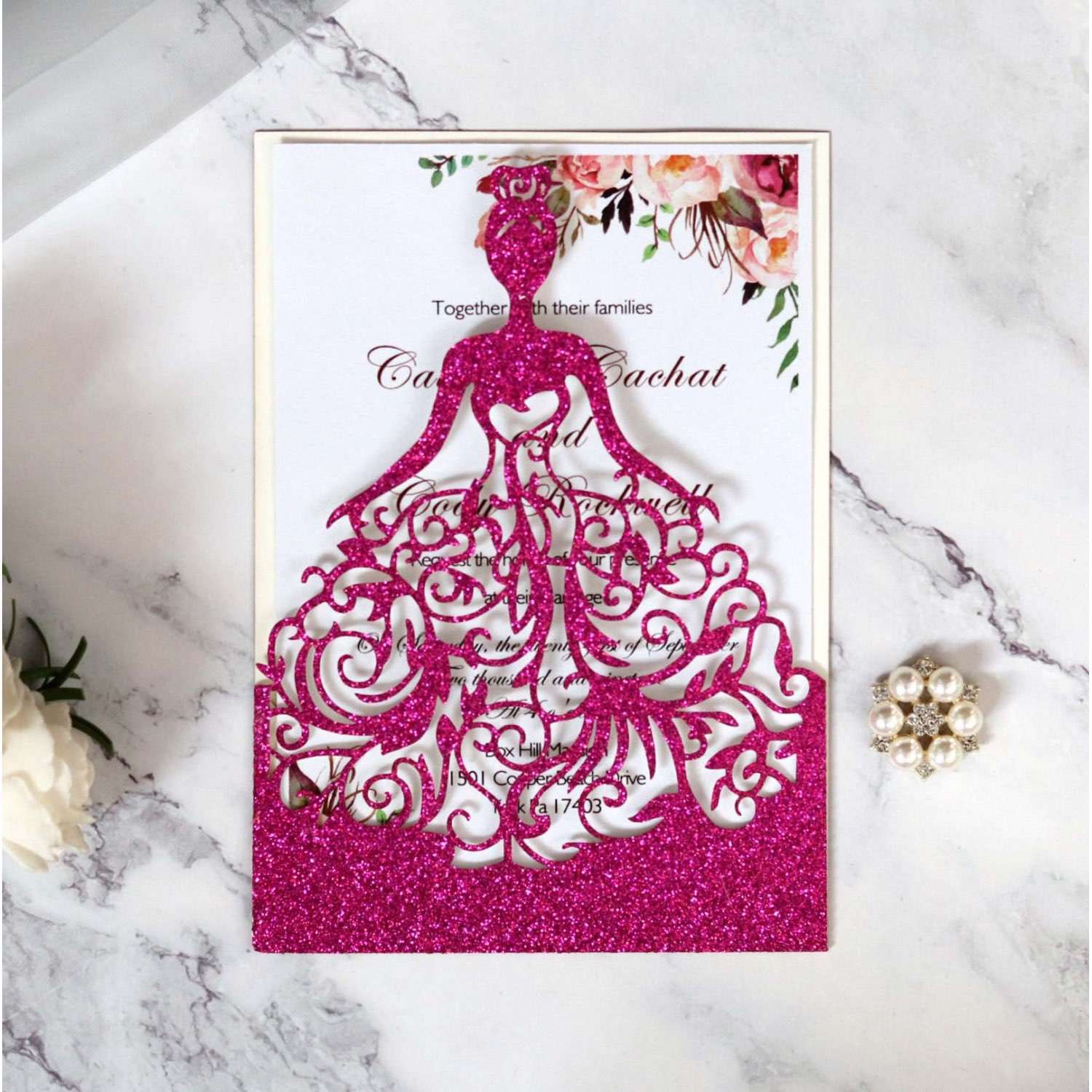 Glitter Wedding Invitation Card Personalized Custom Modern Marriage Invitation Card